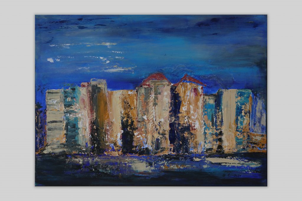 Abstrakte Felswand blau